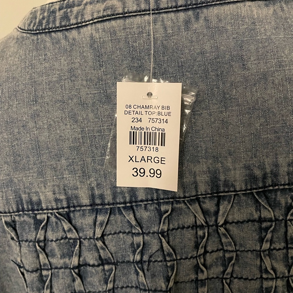 Tantrums Chambray Bib Denim top 100 Cotton Blue Acid Wash Size XL - Picture 2 of 13